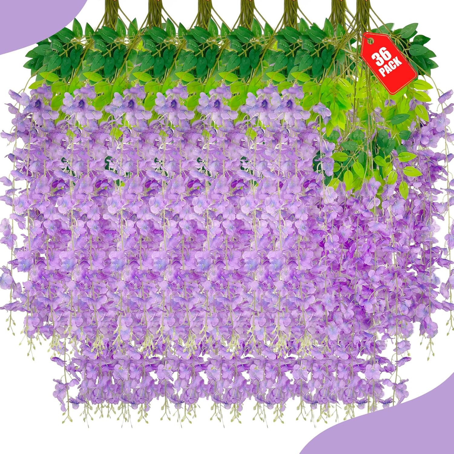 36 Pack Light Purple Wisteria Hanging Flowers for Decoration