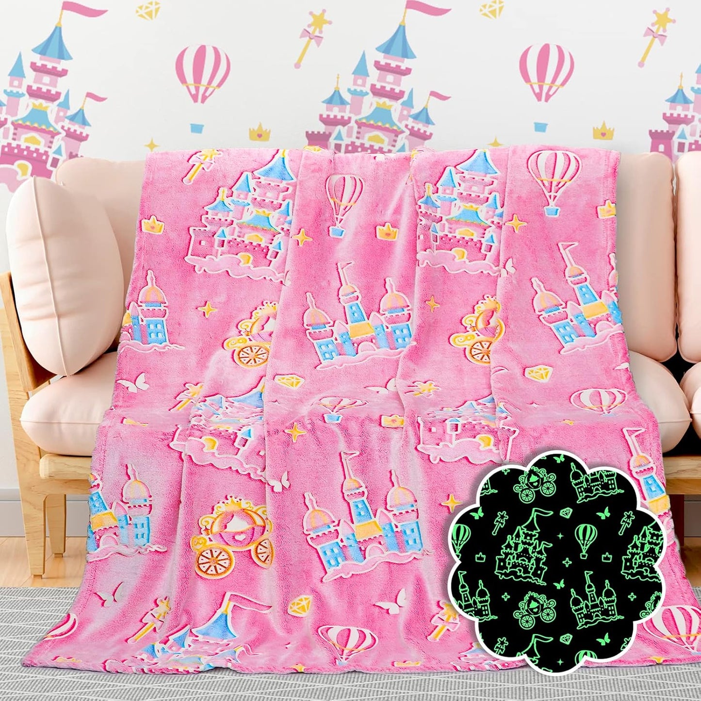 BORORO Princess Blanket for Girls - Soft Glow in The Dark Gift