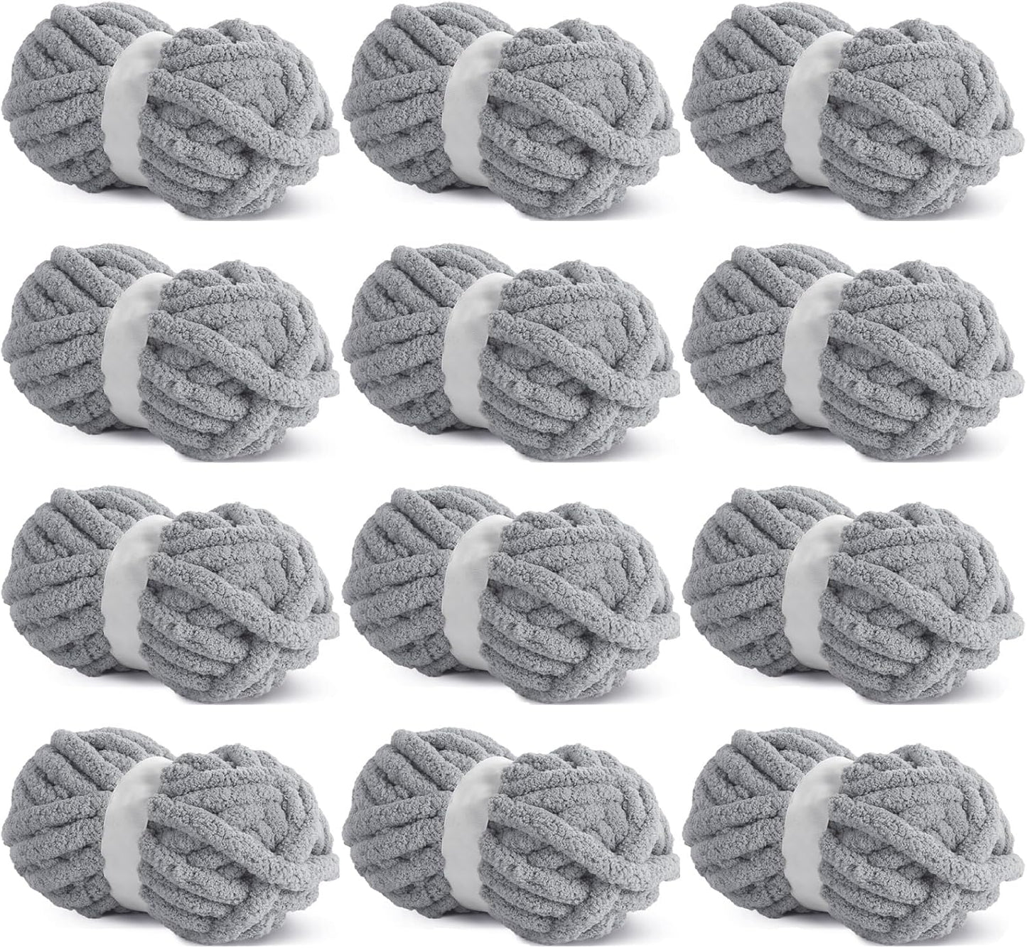 HOMBYS Light Grey Chunky Chenille Yarn for Cozy Knitting Projects