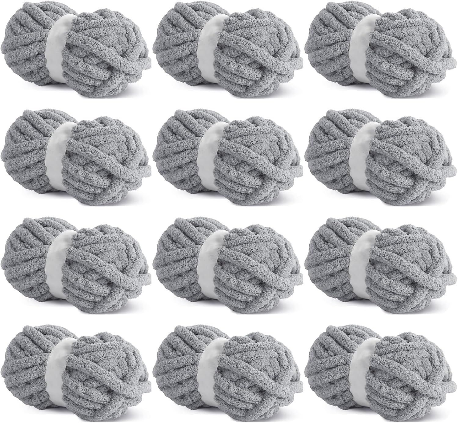 HOMBYS Light Grey Chunky Chenille Yarn for Cozy Knitting Projects