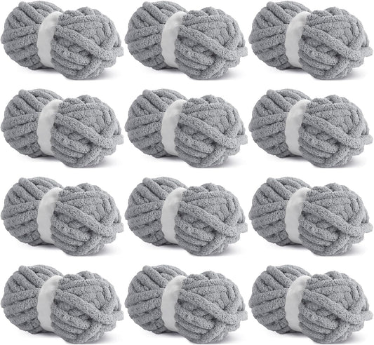 HOMBYS Light Grey Chunky Chenille Yarn for Cozy Knitting Projects