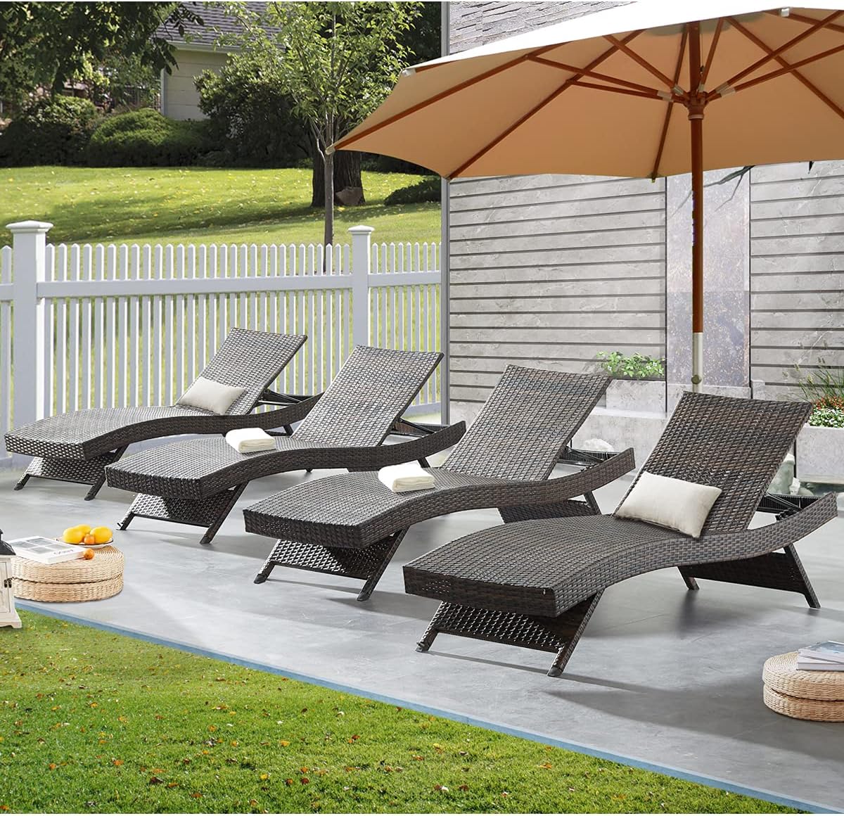 79in Outdoor Wicker Reclining Lounge Chair Set for Ultimate Comfort