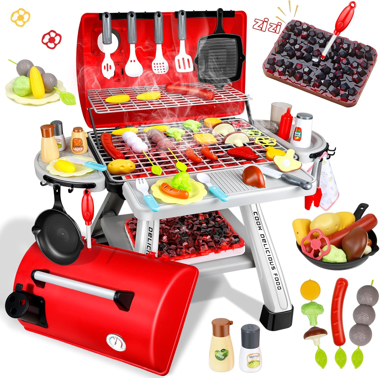 Interactive Toy Grill Set for Kids - Realistic Sizzle & Light Effects!
