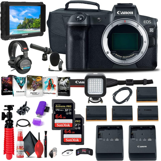 Canon EOS R Mirrorless Camera Bundle: 4K Monitor, Pro Mic, 64GB Cards & More