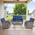 Gray Wicker Patio Conversation Set with Blue Cushions - 5 Piece