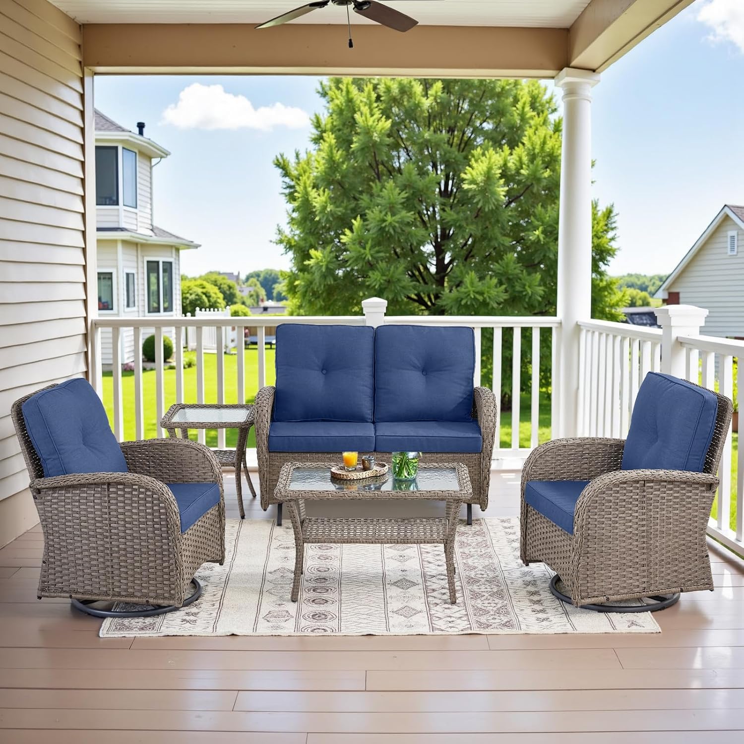 5 Piece Wicker Patio Furniture Set for Outdoor Relaxation