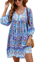 Bluetime Women Casual Summer Dress Boho V Neck 3/4 Sleeve - Flowy also