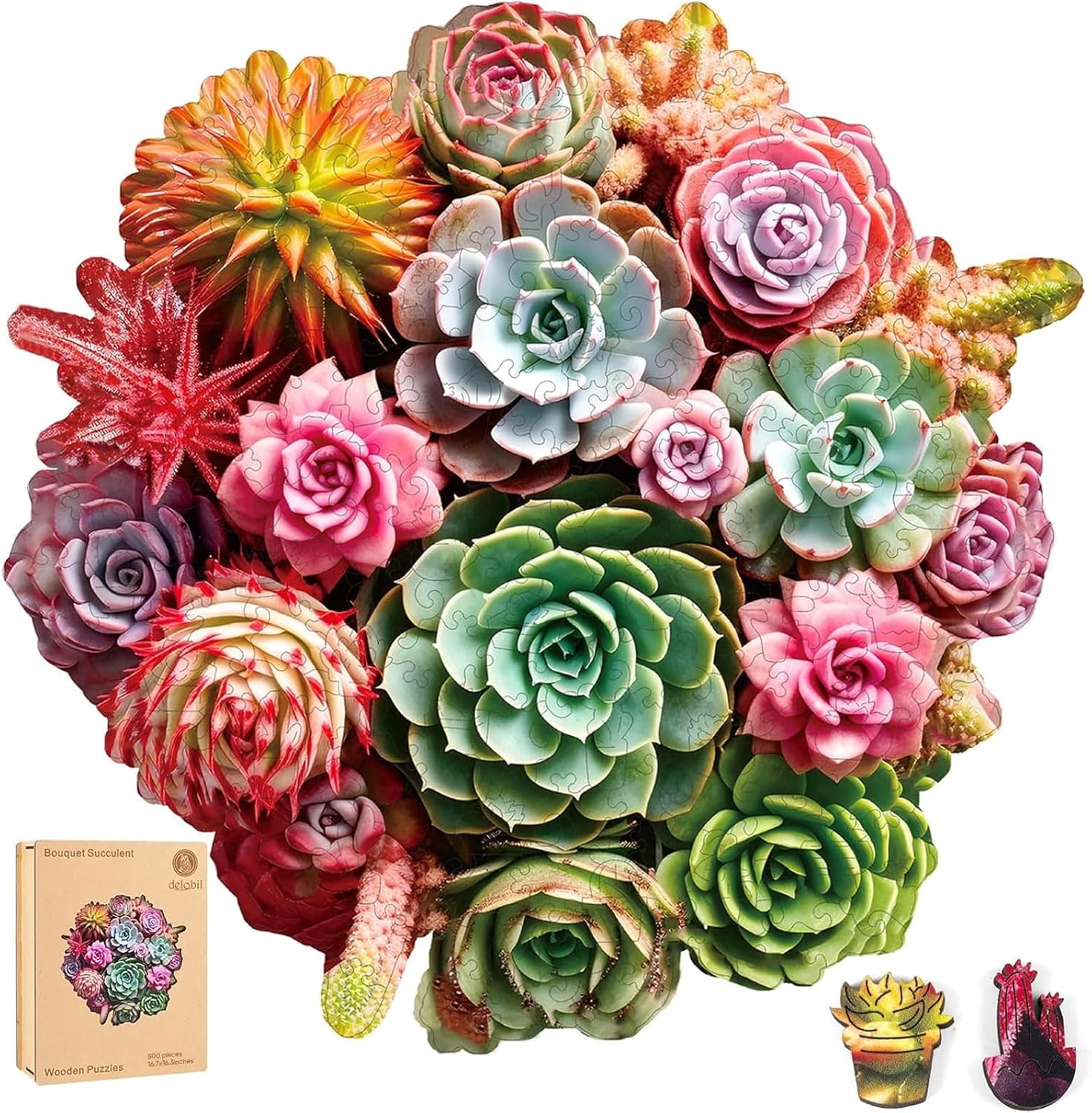 Delobil Succulent Bouquet Wooden Puzzles for Adults - 500 Pieces