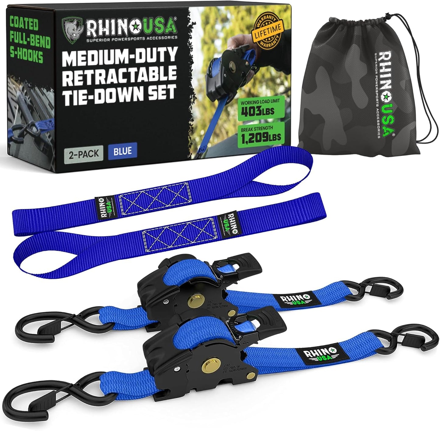 Rhino USA Retractable Ratchet Straps for Heavy Duty Use