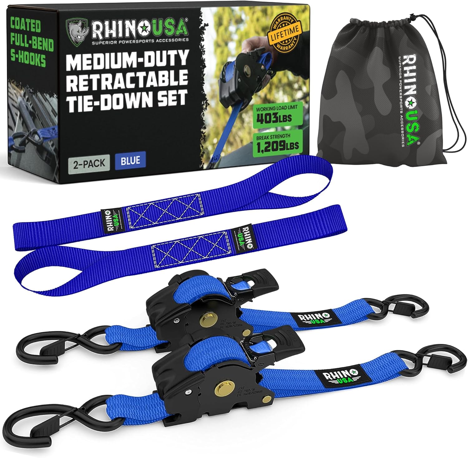 Rhino USA Retractable Ratchet Straps for Heavy Duty Use