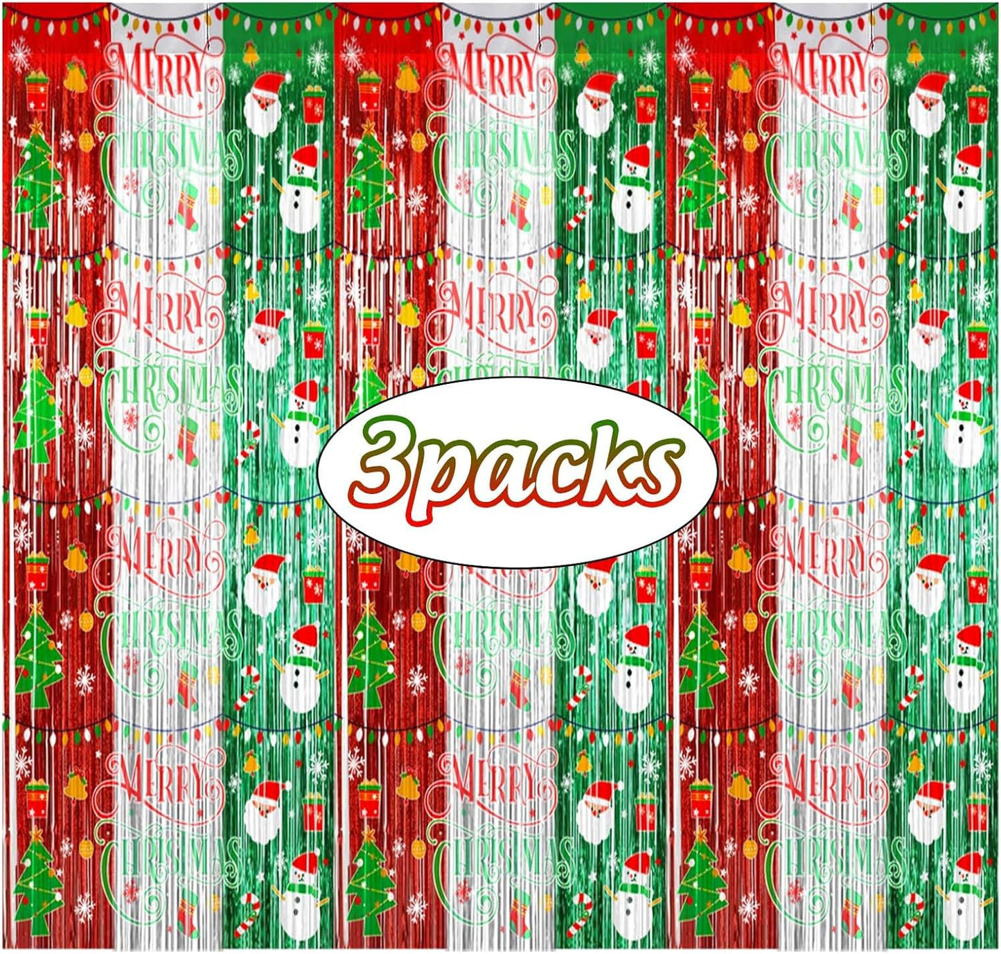 Merry Christmas Foil Curtains - Festive Photo Backdrop