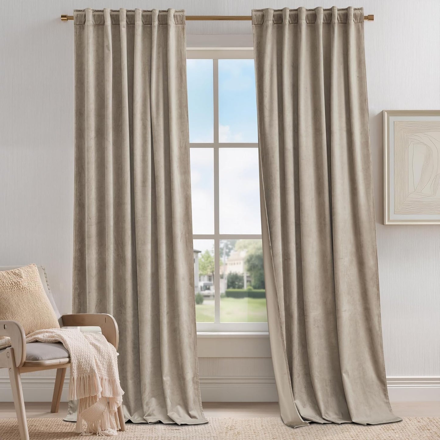 KGORGE Taupe Velvet Blackout Curtains for Elegant Home Decor