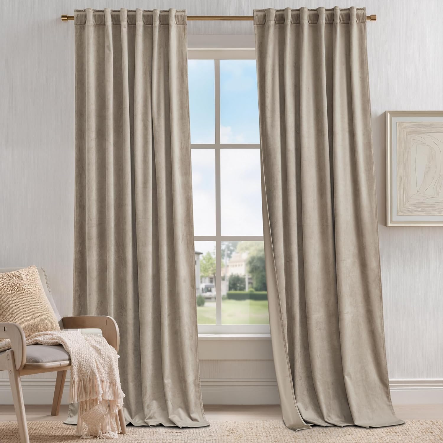 KGORGE Taupe Velvet Blackout Curtains for Elegant Home Decor