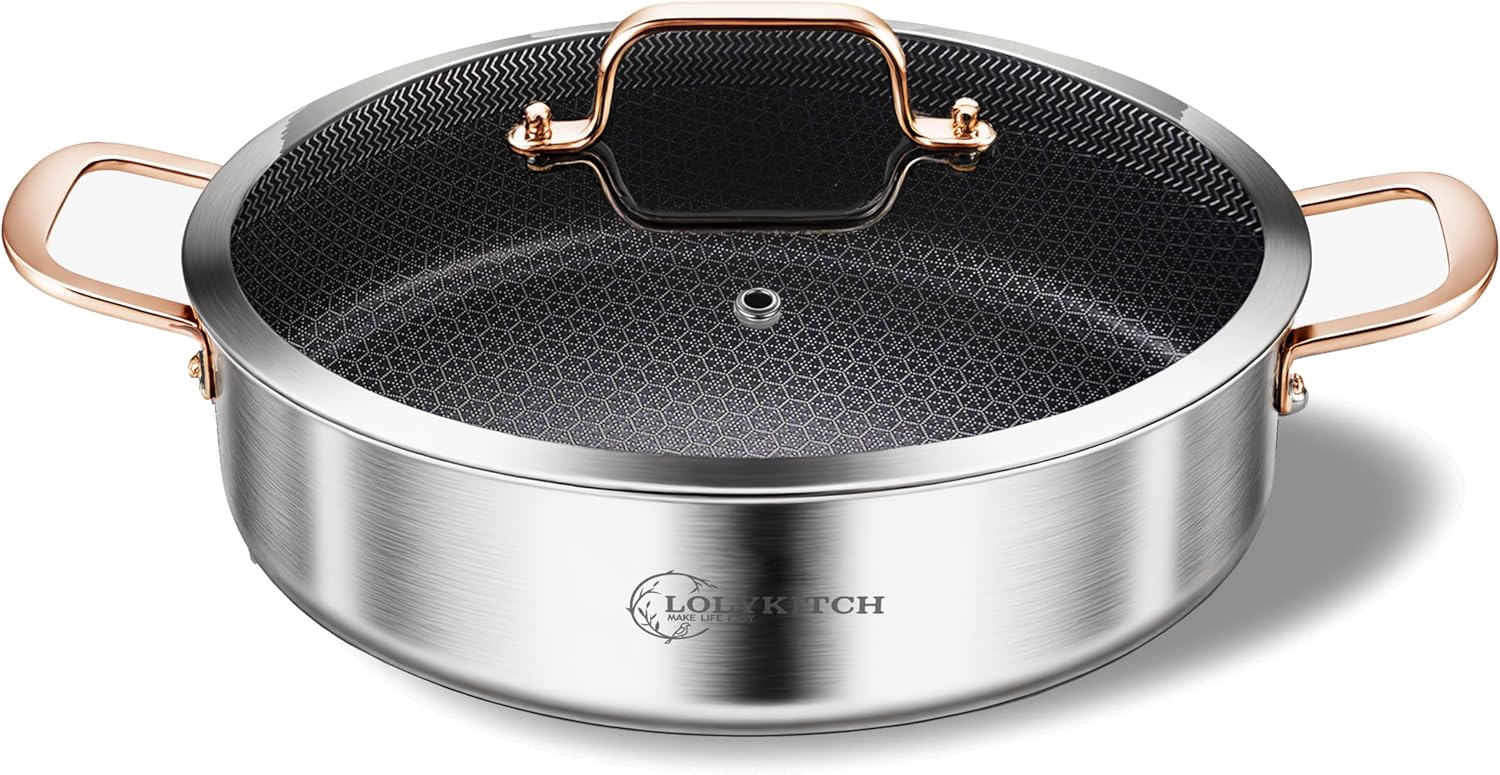 LOLKYITCH 6 Quarts Hybrid Tri-Ply Stainless Steel Saute Pan
