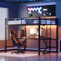 Loft Bed Queen Size with Charging Station and LED Lights