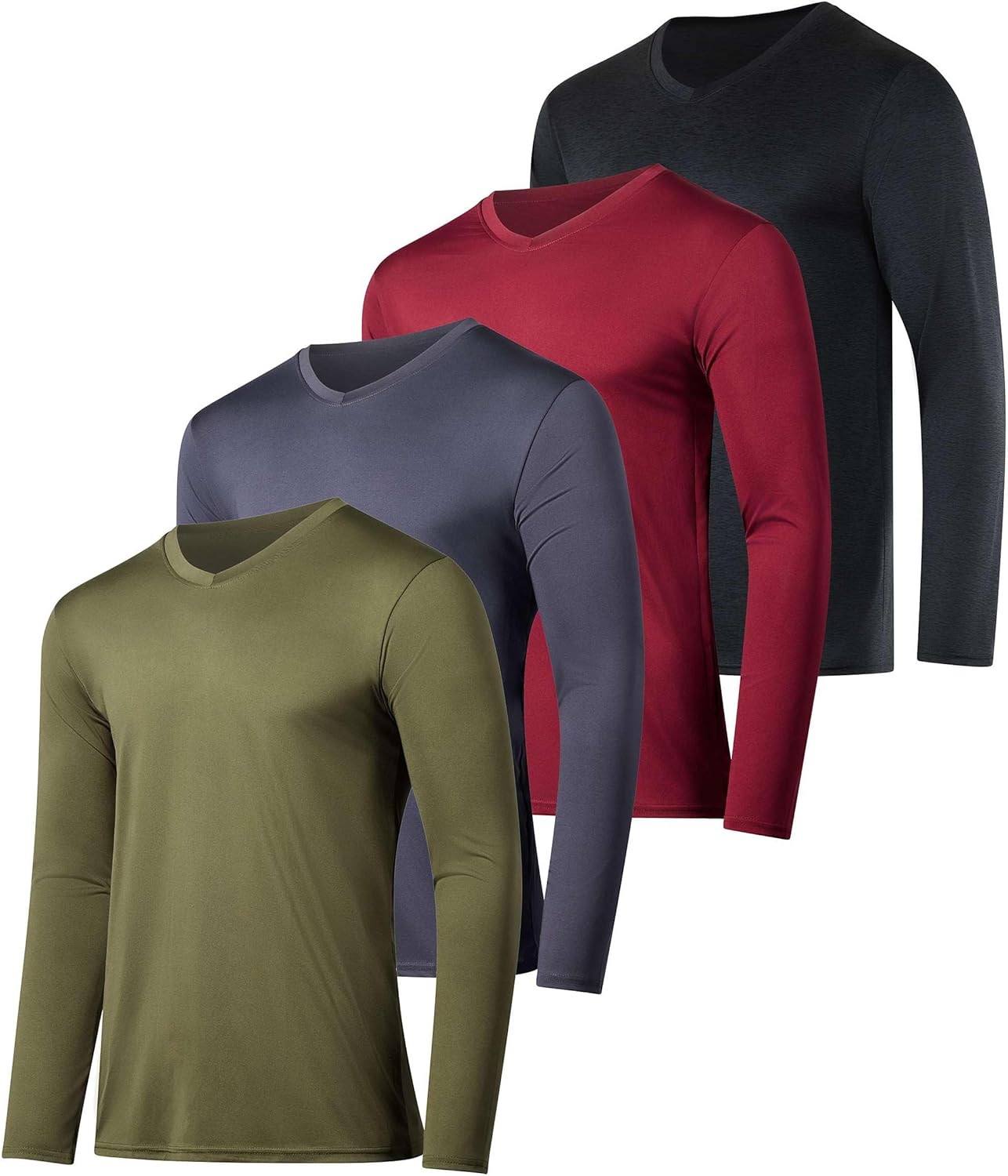 Men's Dry Fit Long Sleeve V-Neck Active T-Shirt 4 Pack