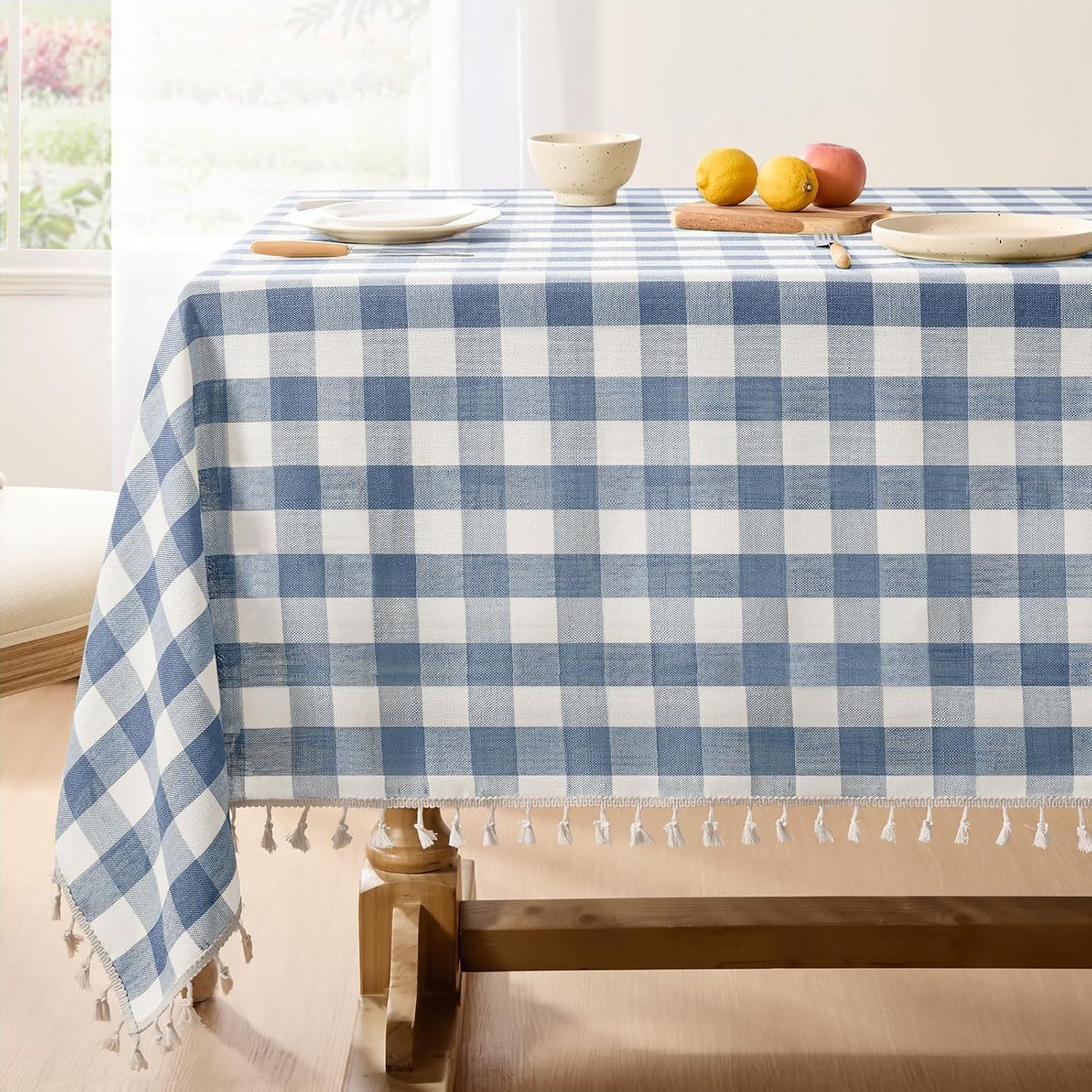 Checkered Tablecloth Rectangle with Tassels for Dining and Parties