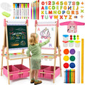 Kids Easel Dual-Sided Pink Art Easel for Kids Ages 3-12 - Adjustable