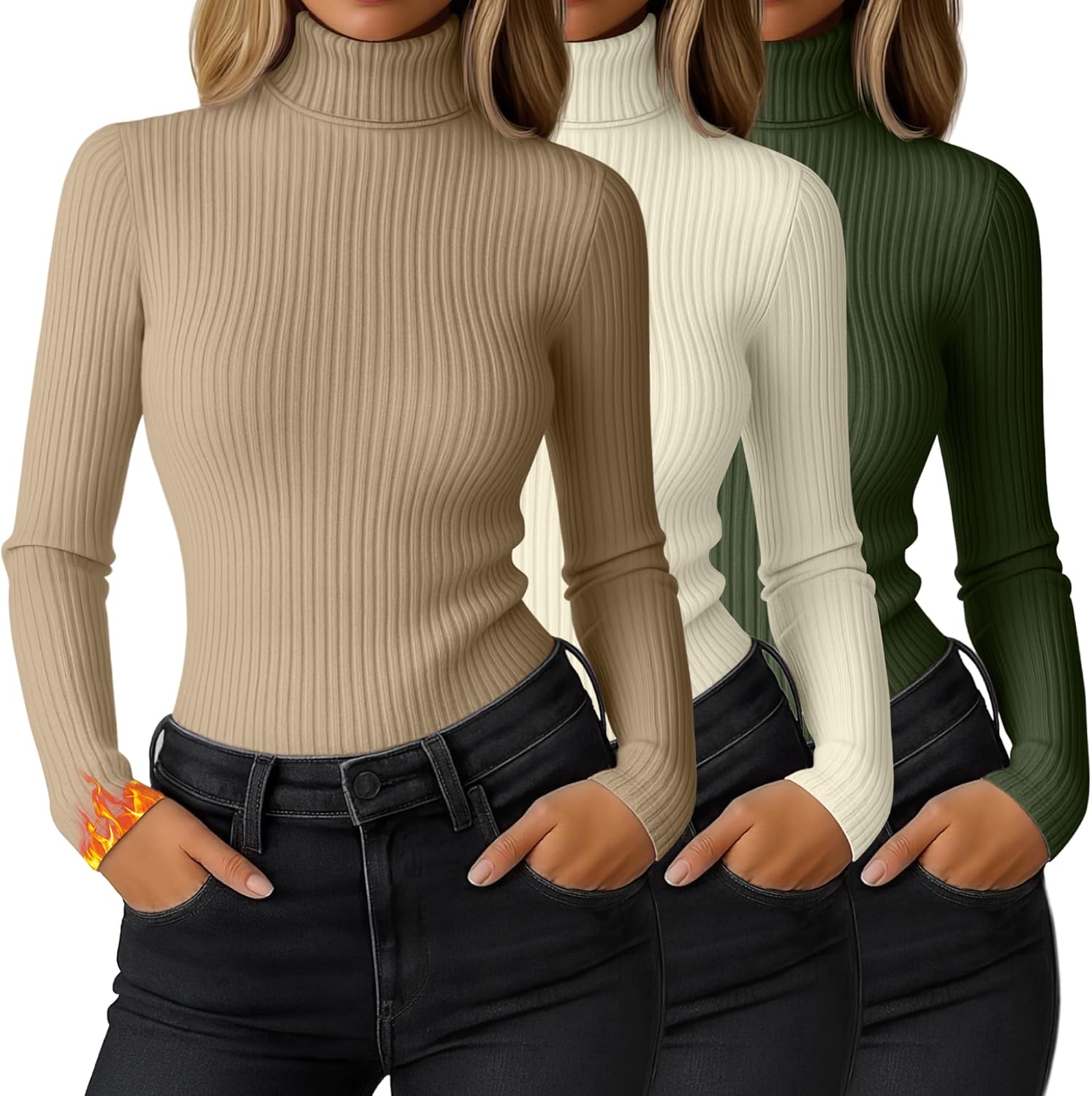 Ficerd Women's Ribbed Thermal Turtleneck Tops for All Occasions