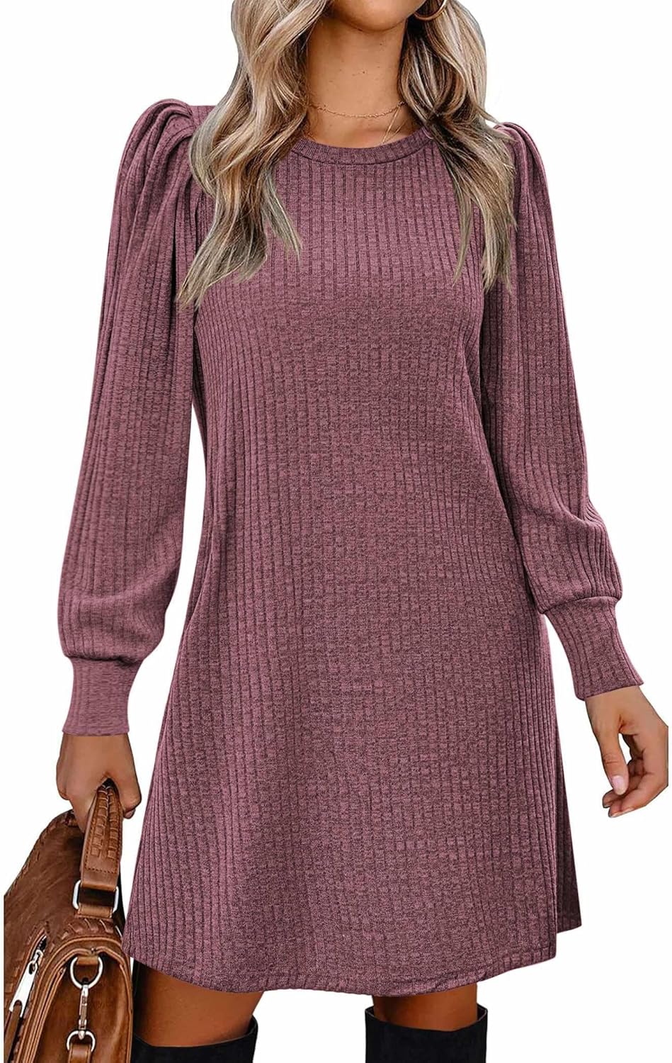 Zeagoo Women's Knit Dress with Puff Sleeves for Fall Style