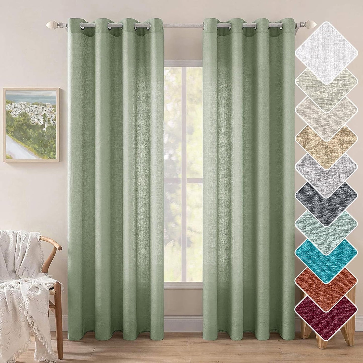 MIULEE Sage Green Sheer Curtains 2 Panels 52x72