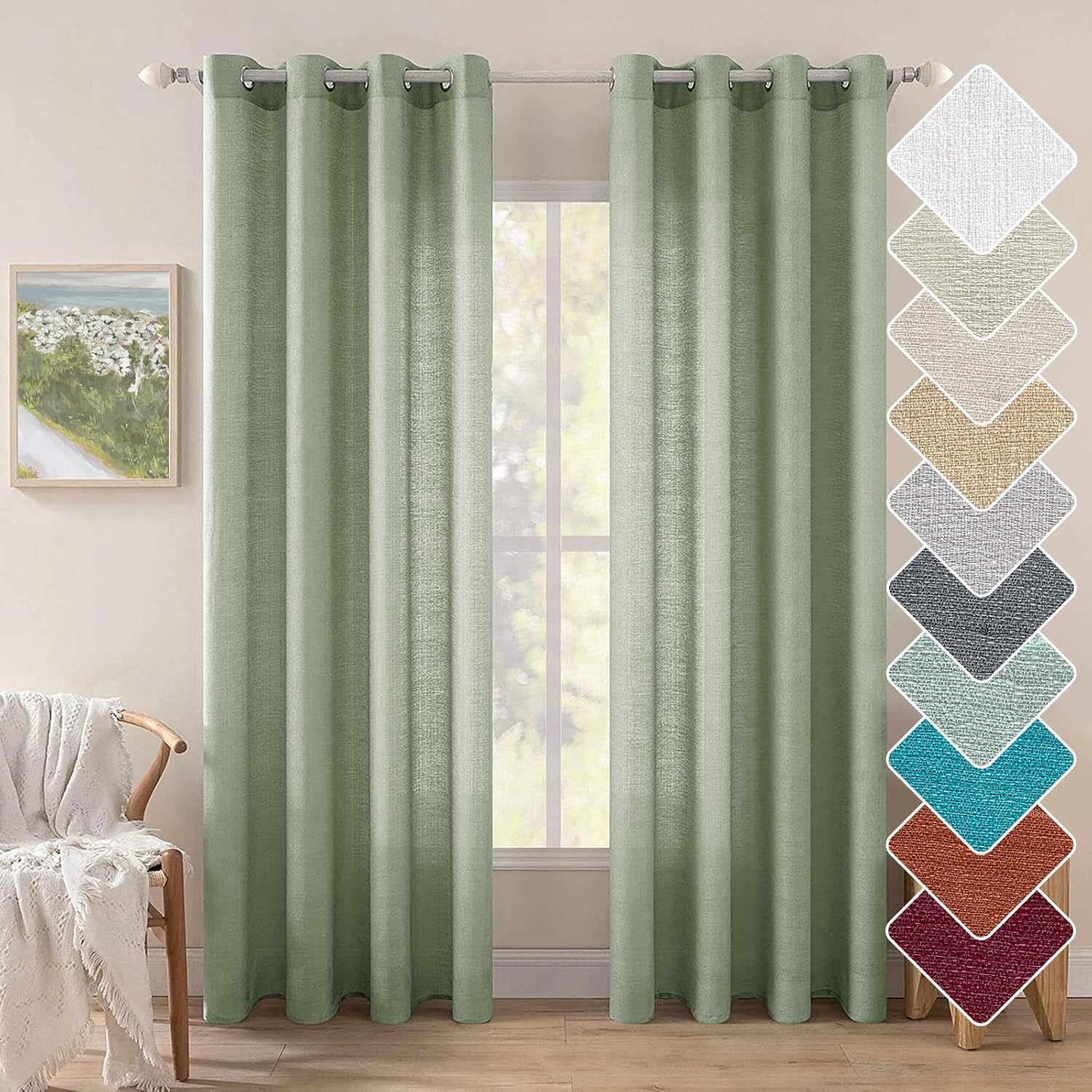 MIULEE Sage Green Sheer Curtains 2 Panels 52x72