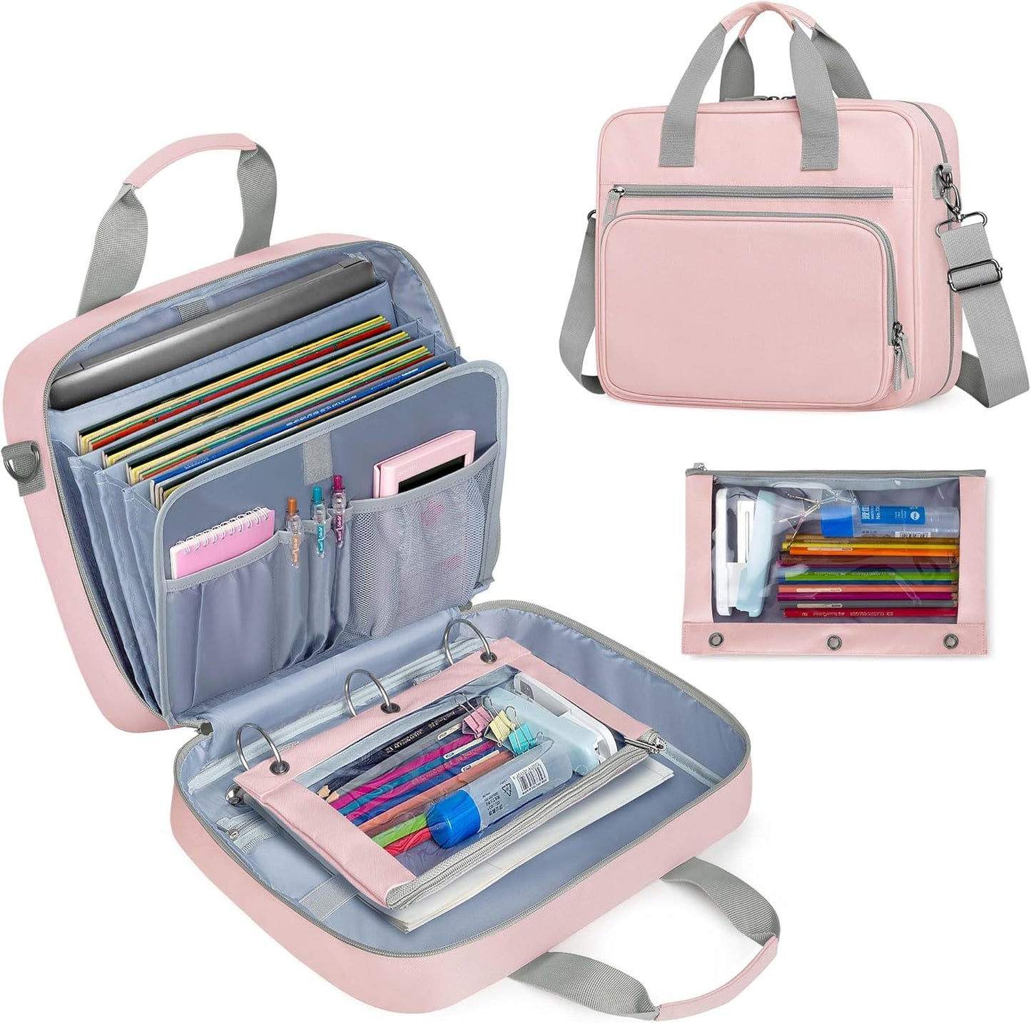 Yarwo 3 Ring Zipper Binder with Pouch for 14 Inch Laptop