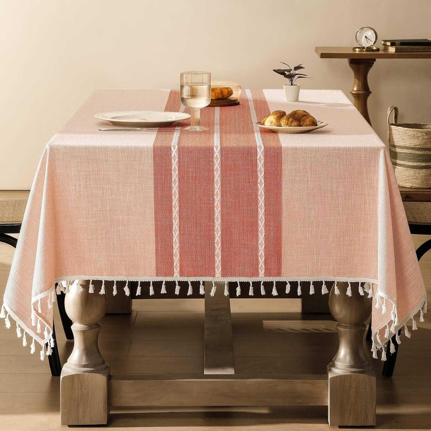 ZeeMart Contrast Linen Table Cloth for Farmhouse Style Decor