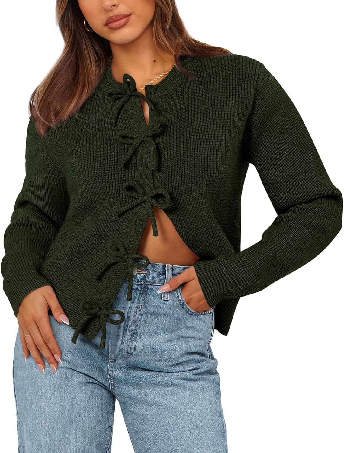Trendy Bow Cardigan Sweaters for Women - Fall Winter Style