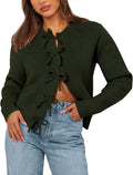 Bow Cardigan Sweaters for Women - Cozy Ribbed Open Front Jacket