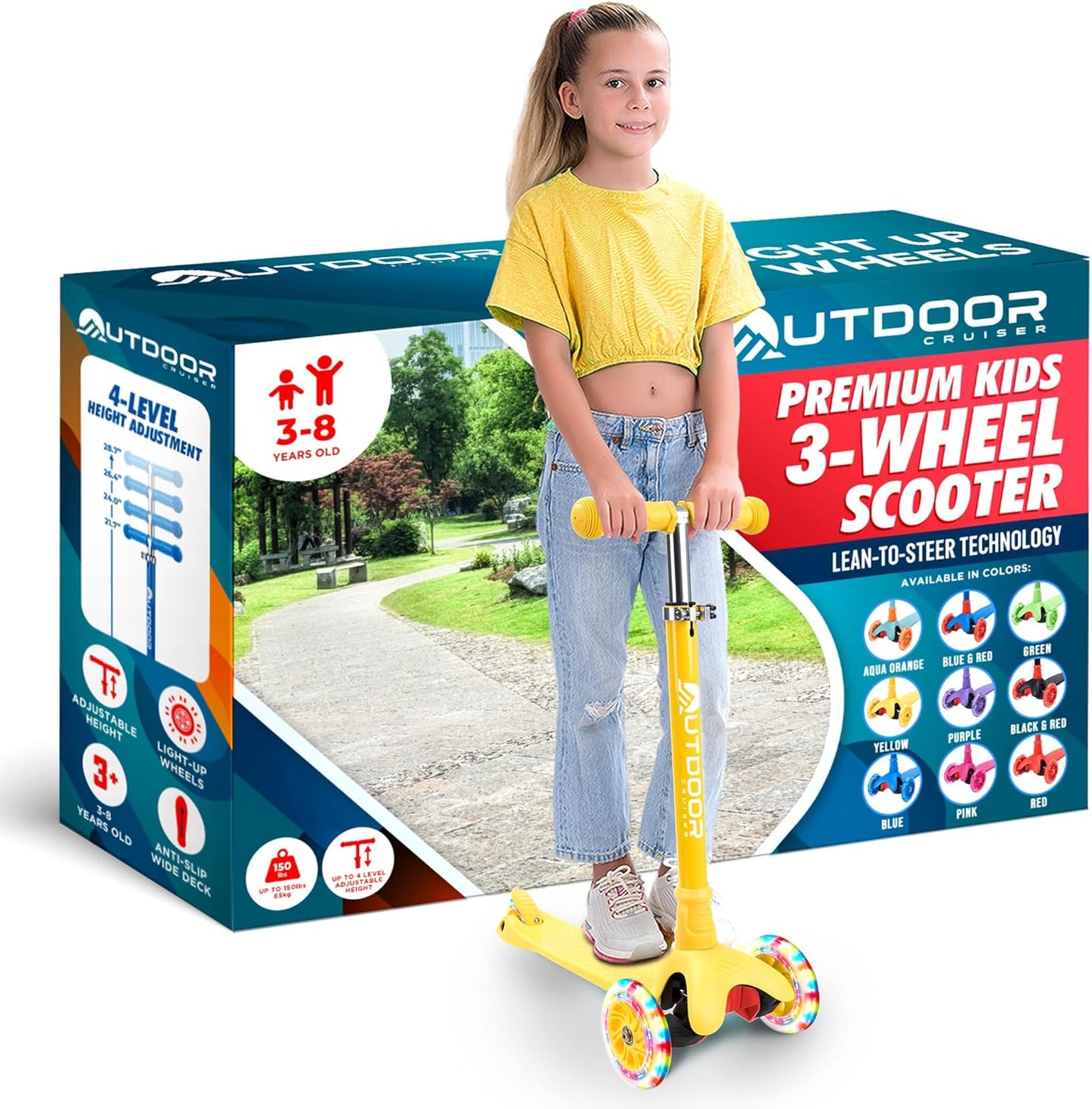 Outdoor Cruiser 3-Wheel Kids Scooter with Lean-to-Steer Tech