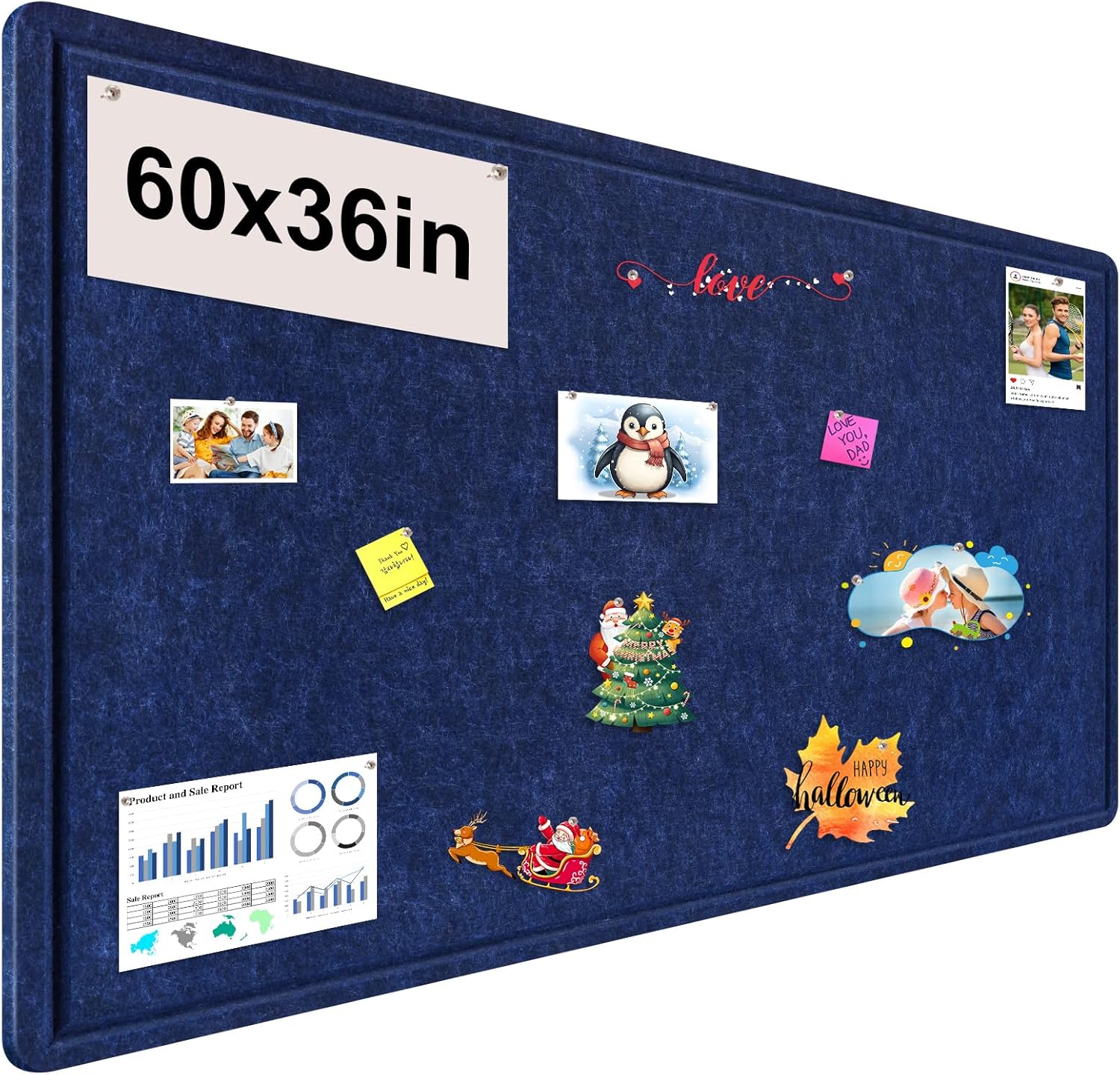 Large Bulletin Board 60x36 Inches - Stylish Felt Pin Board