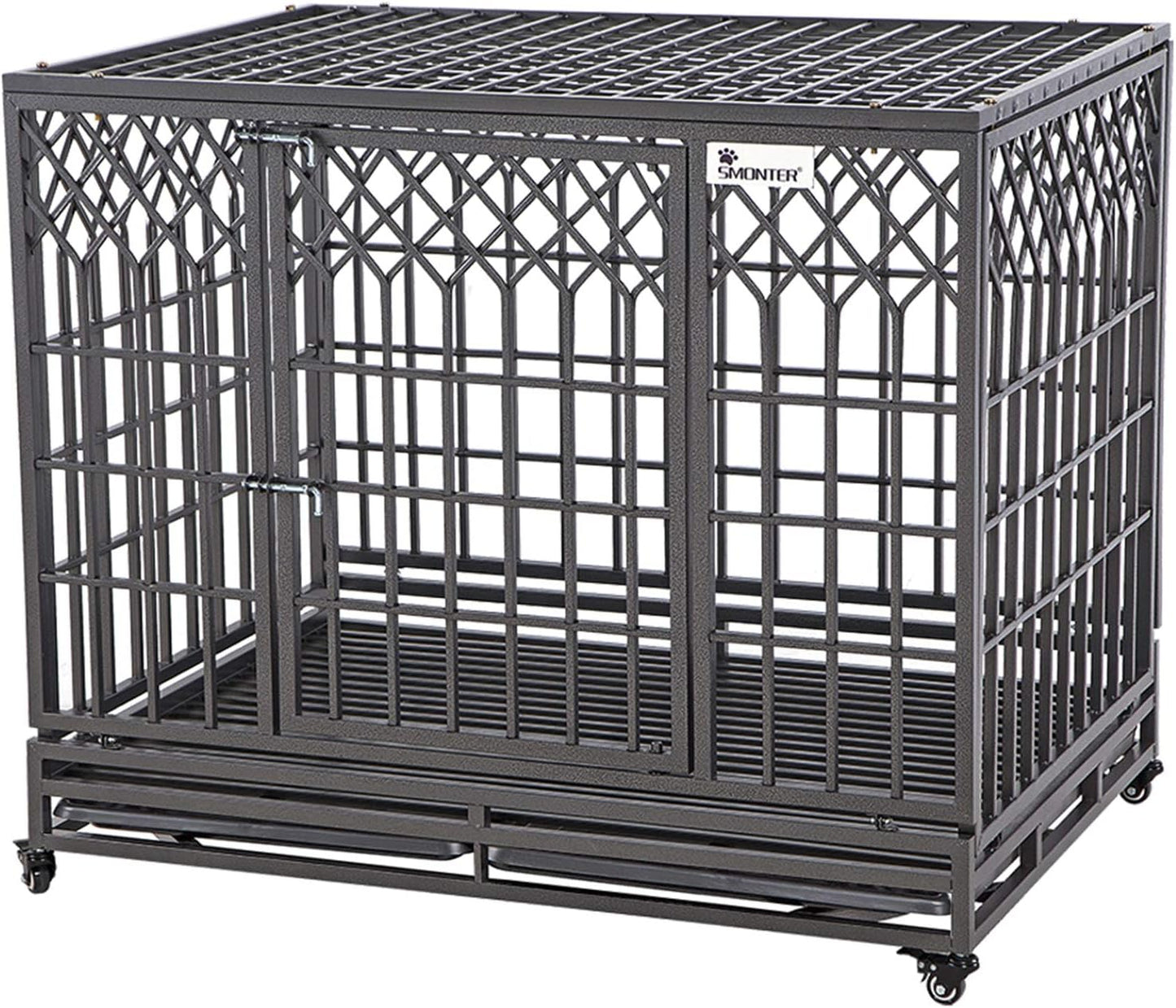 SMONTER 42in Heavy Duty Dog Crate with Anti-Escape Lock