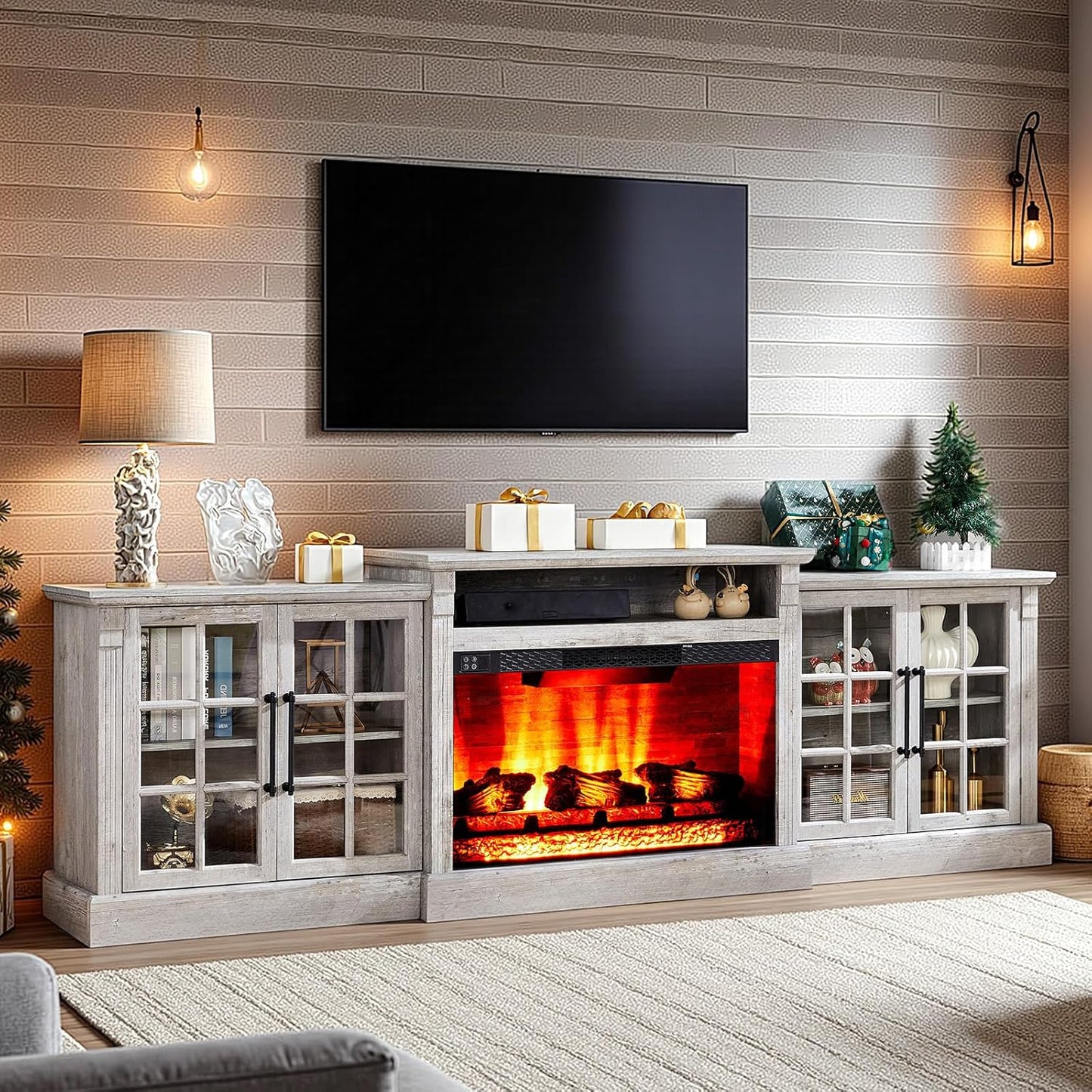 Farmhouse Fireplace TV Stand with Ample Storage