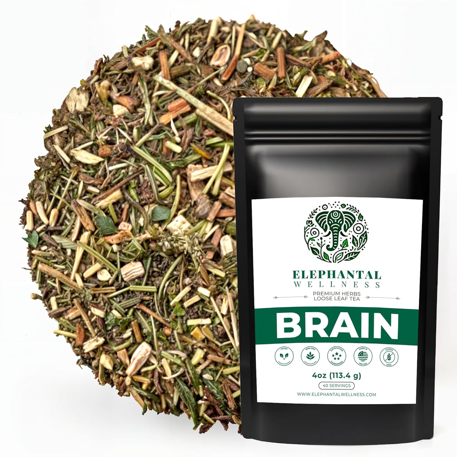 Elephantal Wellness Premium Brain Herbal Tea for Focus & Clarity