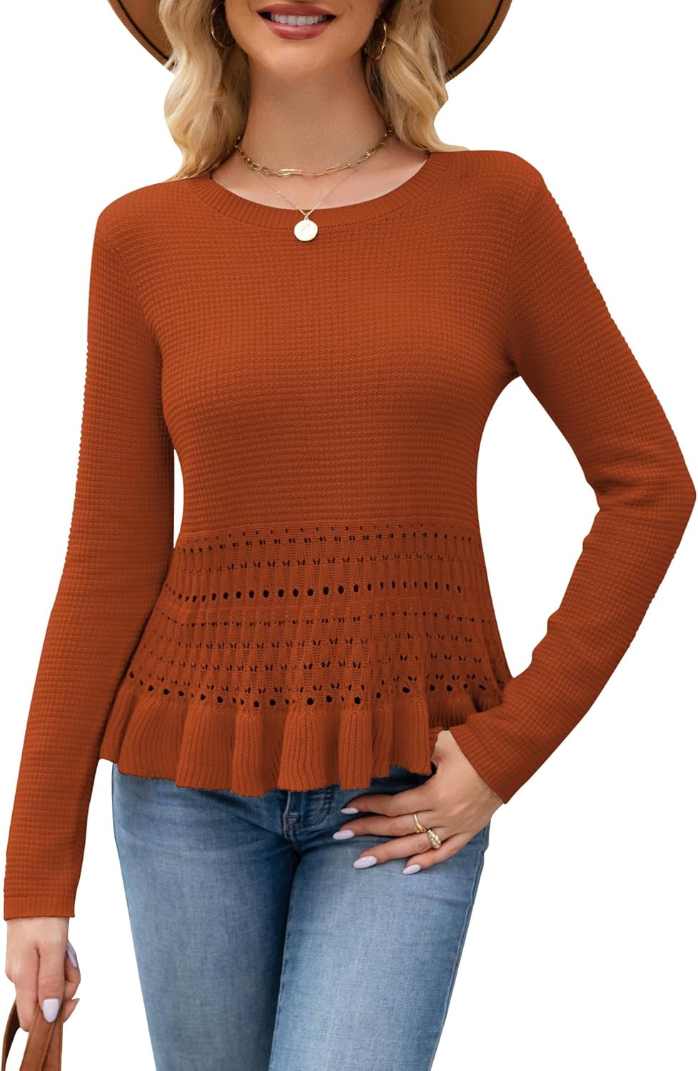 Womens Long Sleeve Cropped Crochet Sweaters for Fall Fashion