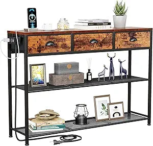 Furologee Console Table with Charging Station & 3 Drawers