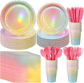 Iridescent Pastel Rainbow Party Plates and Napkins Set - Serve 100