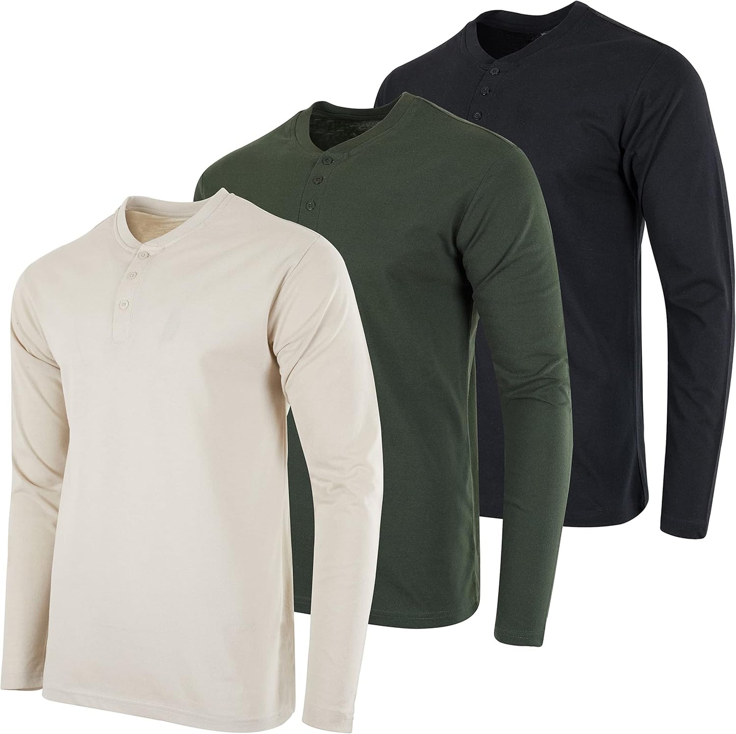 Real Essentials 3 Pack Men's Cotton Henley T-Shirts for All Occasions