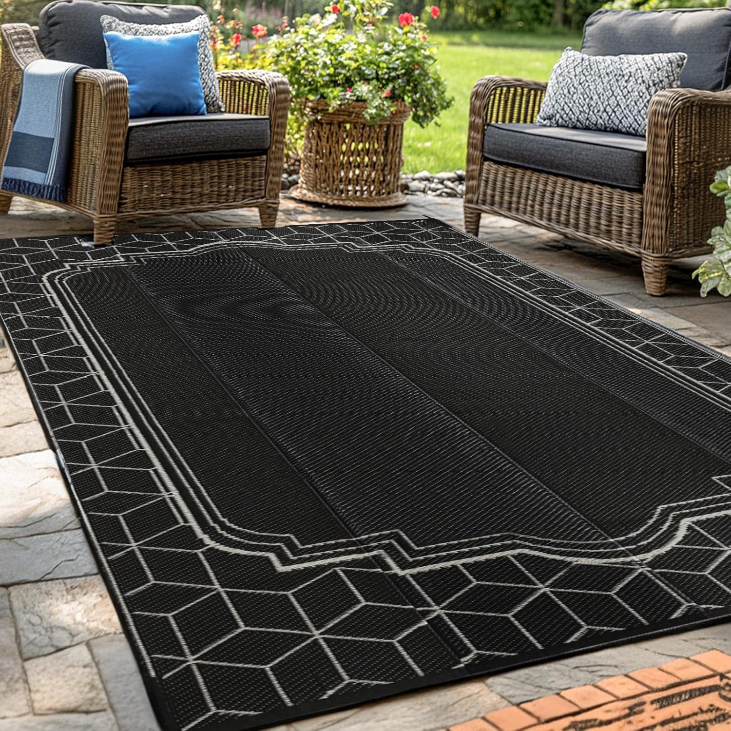 wikiwiki Outdoor Rug 9x12ft Waterproof Reversible Mat for All