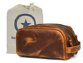 10 in Premium Leather Toiletry Travel Pouch - Spacious Vintage Kit