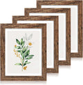 11x14 Picture Frame Set of 4 - Rustic Brown Real Glass Frames