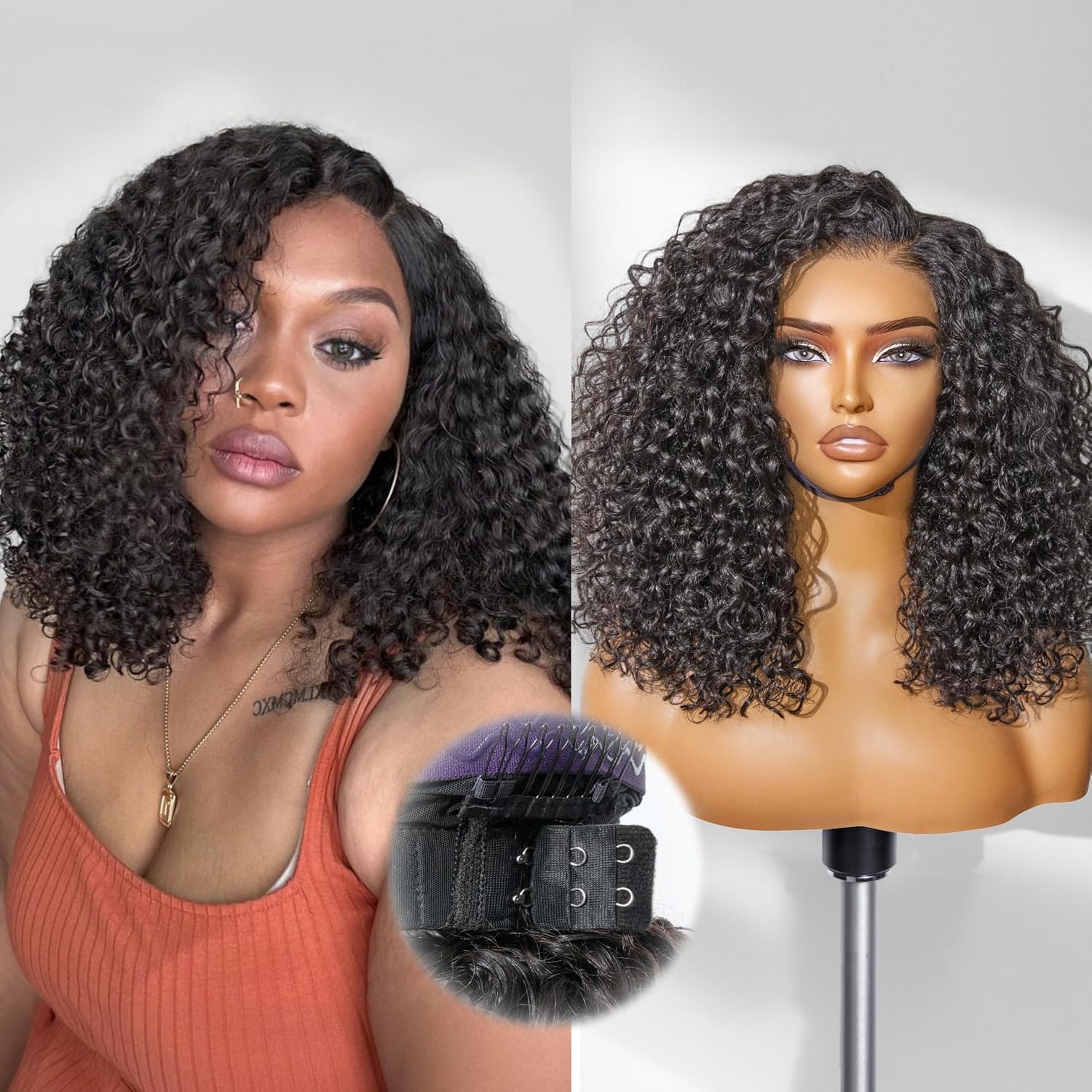 LUVME HAIR 100% Human Hair Wigs Curly Deep Wave 16in Lace Front