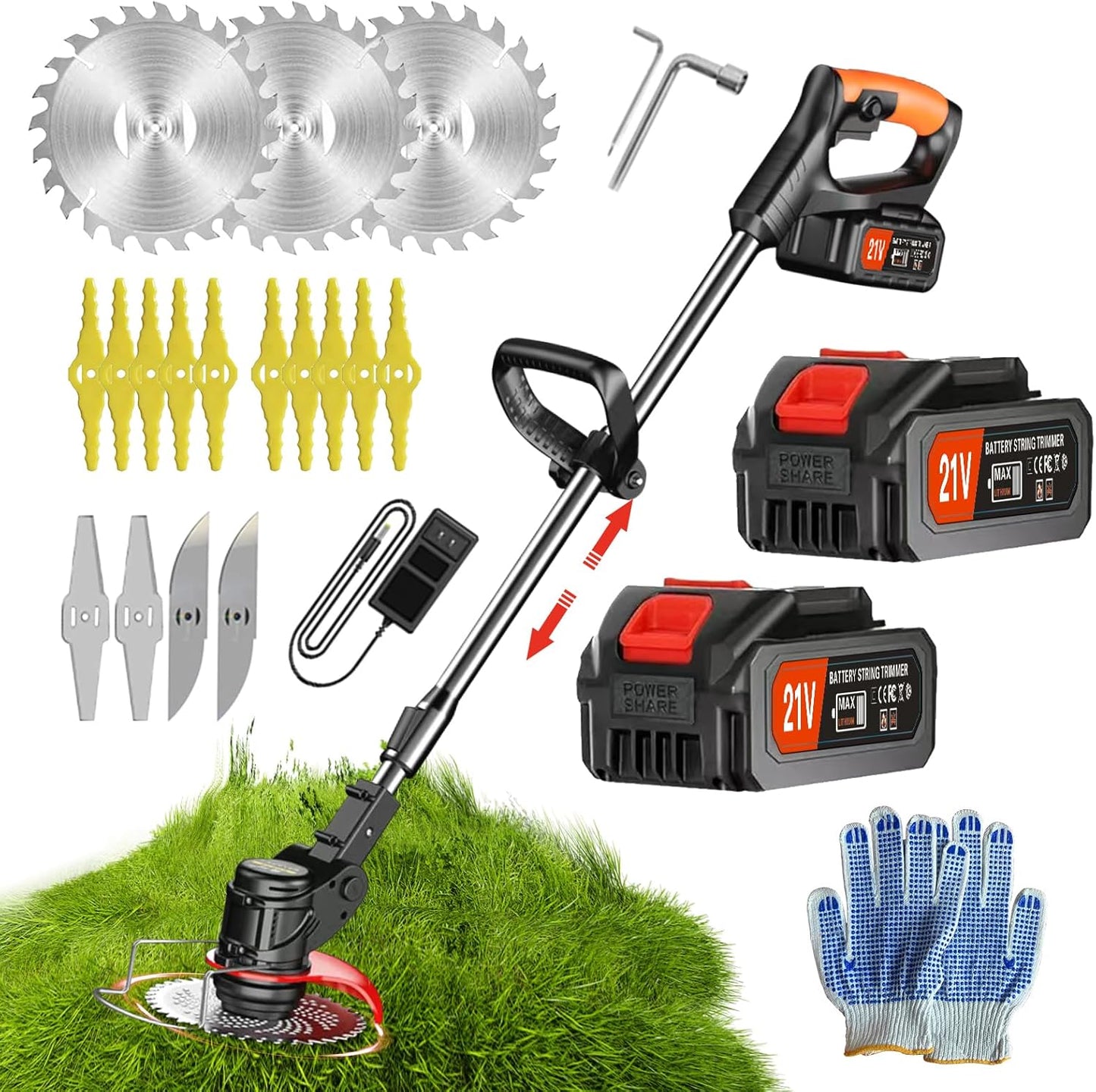 Battery Powered Weed Wacker with Adjustable Height and Blades