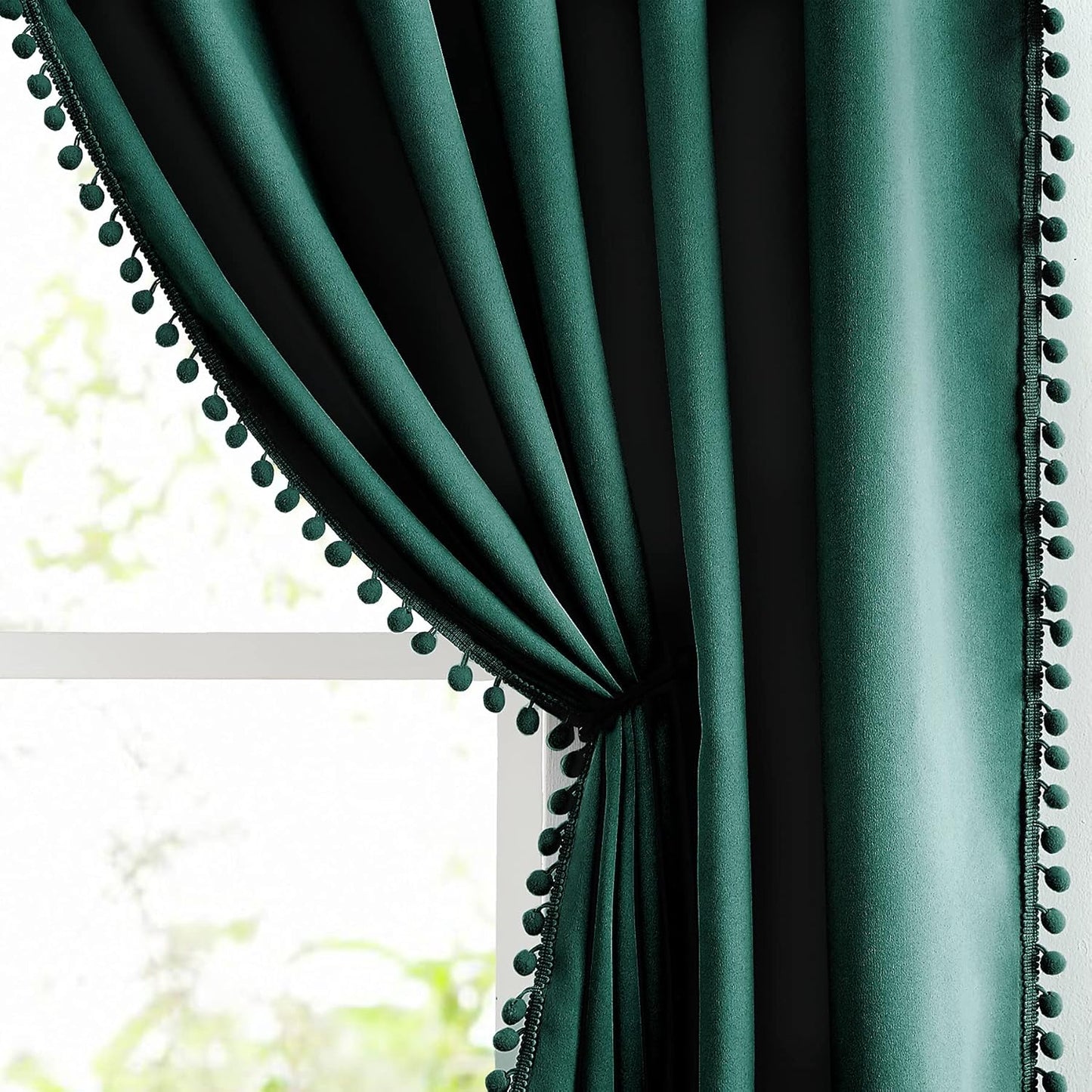 Pompom Green Full Blackout Curtains for Cozy Living Spaces