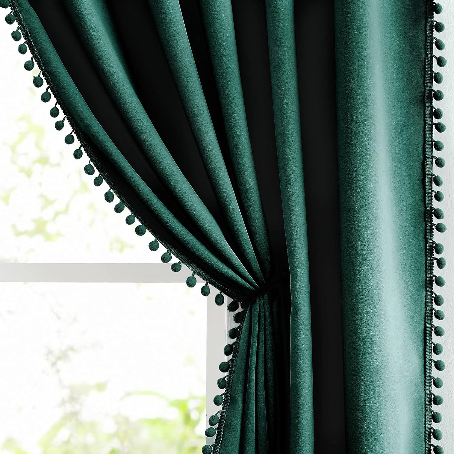 Pompom Green Full Blackout Curtains for Cozy Living Spaces