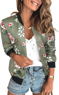 ECOWISH Women's Casual Floral Zip Up Bomber Jacket