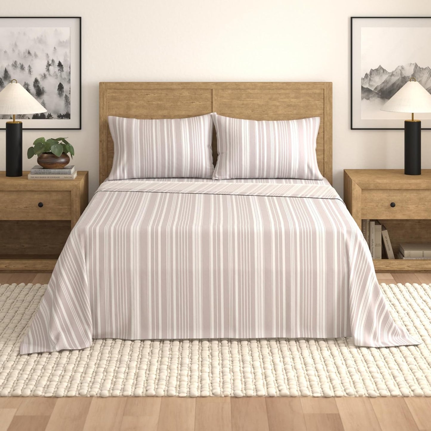 Great Bay Home Twin Size Microfiber Sheet Set - Purple Striped