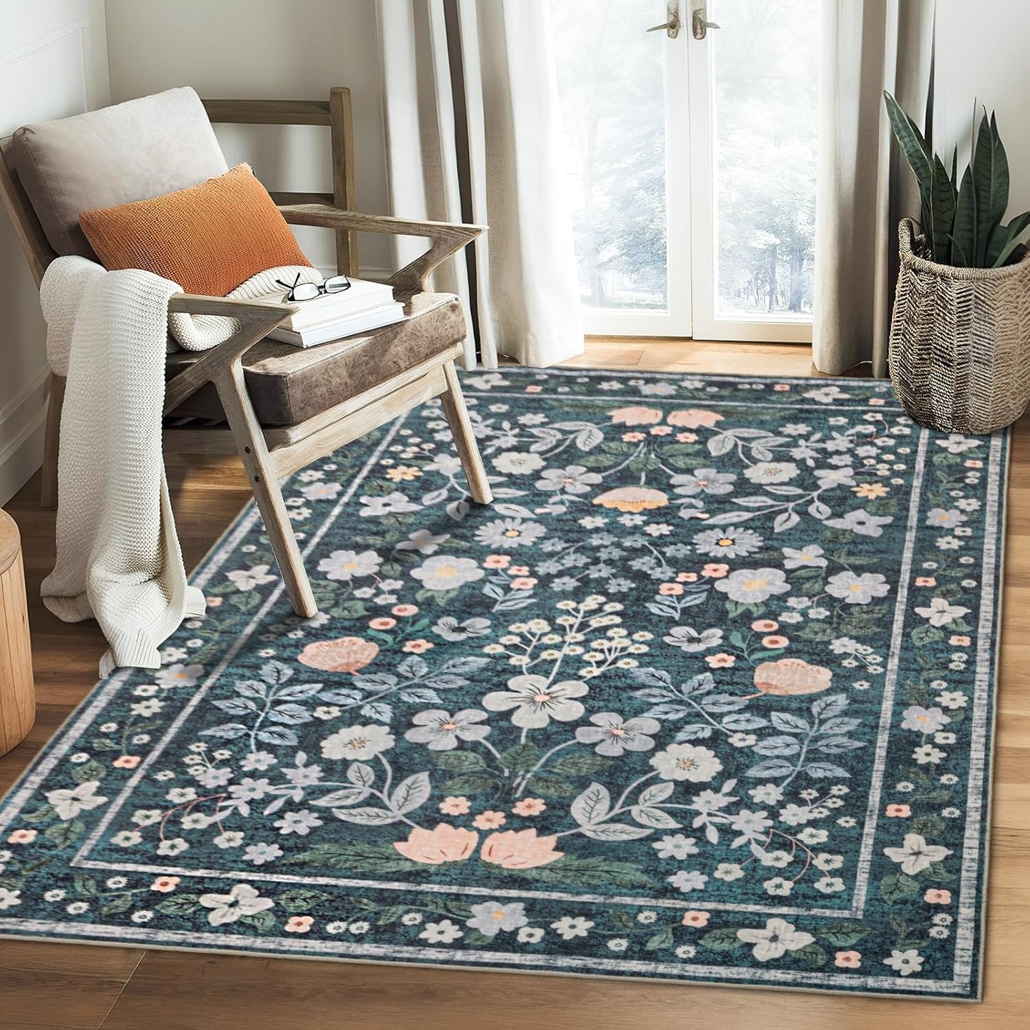 YIHOUSE Floral Green 3x5 Washable Area Rug for Home Decor