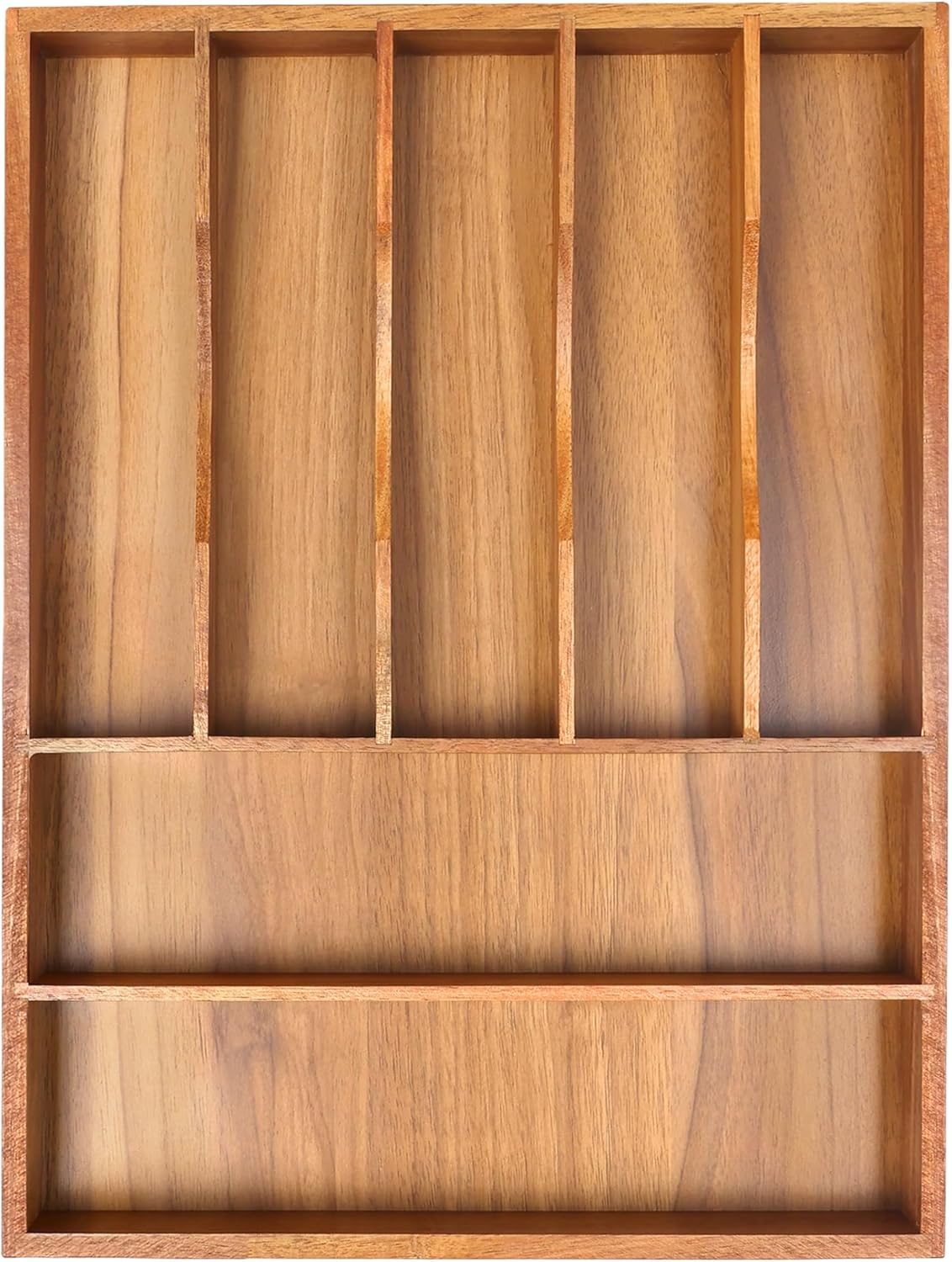 Bamboo Silverware Organizer with 7 Slots for Kitchen Utensils